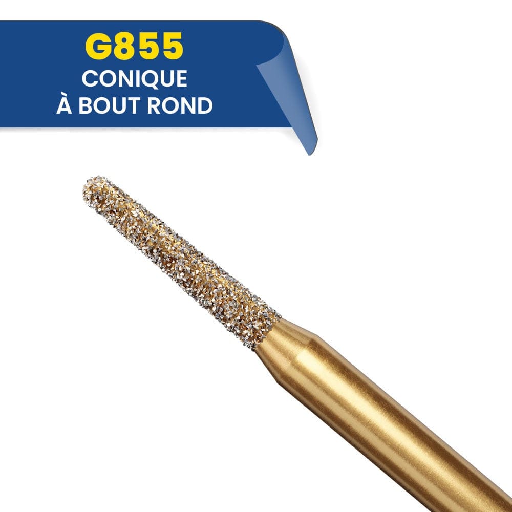 Fraise diamantée Conique bout rond G855 (bte de 5) - Diatech